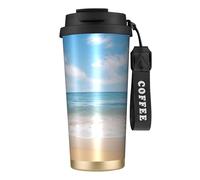 Taza de café de viaje aislada con tapa y diseño de vista hermosa del mar 3, a prueba de fugas, para bebidas frías y calientes