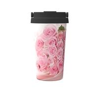 Taza de café de viaje casual con 3 impresiones de rosas rosas para café caliente y frío, vaso de acero inoxidable para casa, oficina, viajes