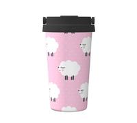 Taza de café de viaje casual con estampado de oveja rosa para café caliente y frío, vaso de acero inoxidable para casa, oficina, viajes