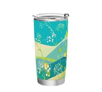 Taza de café de viaje de acero inoxidable con diseño de plantas simples de color verde salvia, taza de café para viajar, vaso aislado moderno con tapa, 20 onzas