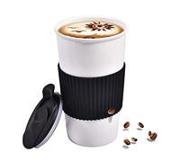 Taza de café de viaje de cerámica con funda de silicona antideslizante y tapa deslizante resistente a salpicaduras, vaso para llevar para portavasos de coche, taza de café blanca reutilizable, regalos