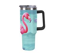 Taza de café de viaje de flamencos rosados, vaso de 40 onzas con asa y tapa con pajita, taza de coche de gran capacidad a prueba de fugas, mantiene el frío o el calor para gimnasio, deportes de viaje
