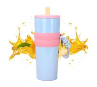 Taza de café de viaje genérica - 800 ml vaso aislado para el consumo de alcohol, diseño portátil en plata con tapa y paja, fiesta de bodas oficina c
