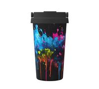 Taza de café de viaje informal con 2 impresiones de salpicaduras de pintura, para café caliente y frío, vaso de acero inoxidable para casa, oficina, viajes