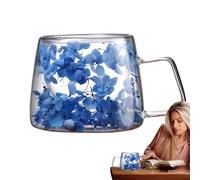 Taza de café de vidrio con flores, taza de café de vidrio con interior de flores - Tazа térmica de doble pared de 200 ml - Recipiente transparente con pétalos secos | Vasos creativos entre té, co