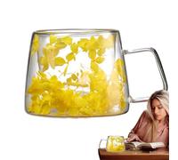 Taza de café de vidrio con flores, taza de café de vidrio con interior de flores - Tazа térmica de doble pared de 200 ml - Recipiente transparente con pétalos secos | Vasos creativos entre té, co