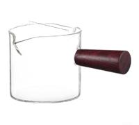 Taza de café de vidrio de borosilicato de 75 ml con mango de madera, jarra medidora de doble boquilla para té espresso, chocolate caliente, crema transparente para oficina en casa