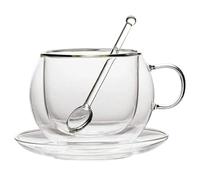 Taza de café de vidrio de doble pared de 150/300 ml con platillos, cuchara, resistente al calor, tazas de espresso con asa, taza de té con leche (150 ml)
