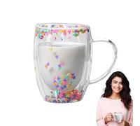 Taza de café de vidrio de doble pared, vasos de gran capacidad, 350 ml, taza de café de vidrio transparente aislado, taza de café ligera para mujeres, niñas, bebidas calientes y frías
