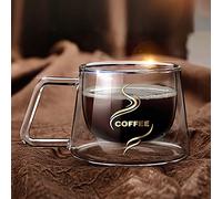 Taza de café de vidrio grueso con aislamiento de borosilicato transparente con 2 asas de tacto frío, inastillable, resistente a los arañazos, apta para lavavajillas, bebidas frías y calientes