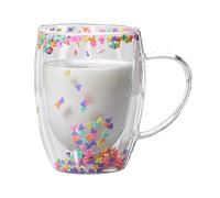Taza de café de vidrio - taza de doble pared | Drinkware aislado Clear | 350 ml de vidrio resistente al calor | estética | Copa transparente elegante para niñas en casa de la cocina