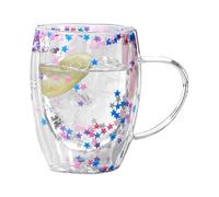 Taza de café de vidrio - taza de doble pared | Drinkware aislado Clear | 350 ml de vidrio resistente al calor | estética | Copa transparente elegante para niñas en casa de la cocina