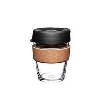 Taza de café de vidrio templado reutilizable KeepCup | Taza de viaje con tapa a prueba de salpicaduras, banda de corcho, ligera, sin BPA | Medio | 12oz / 340ml | Negro