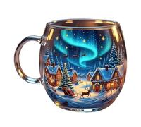 Taza De Café De Vidrio Teñido De Navidad, Taza De Café Pintada Transparente De Navidad De 300 Ml, Taza De Vidrio Con Mango Para Bebida Caliente Latte Bebidas Frías, Y Resistente Al Calor,10x8 Cm