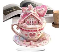Taza de café Decoración del amor para el hogar - Corazón Rosa Portátil Pizarra de Chocolate Caliente Día de San Valentín Decoración Escritorio | Acrílico Rosa Love Cup House Café Divertido Mesa para