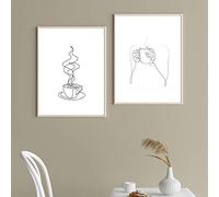 Taza de café Dibujo lineal abstracto moderno Impresión de arte Póster en blanco y negro Arte de la pared Pintura de la lona Cafetería Decoración de la cocina 40x50cmx2pcs Sin marco
