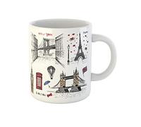Taza De Café Dibujos A Mano De París, Londres Y Nueva York Con Asa Taza Café Elegancia Taza De Porcelana Para Oficina Recuerdos Té