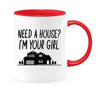 Taza de café divertida de 325 ml con texto en inglés "Need A House I'm Your Girl", taza de cerámica E15
