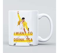 Taza de café divertida de cerámica con texto en inglés "I Want to Drink Tea Freddie Mercury Queen", para hombres y mujeres, niñas y niños, regalo para cumpleaños, despedidas, profesores, Navidad,