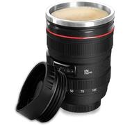 Taza de Café Divertida en Forma de Lente de Cámara de 350 ml con Tapa | Taza de Viaje Aislada para Bebidas Calientes y Frías | Regalo Ideal para Fotógrafos, Amigos y Familiares | Negro