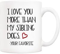 Taza de café divertida para mamá y papá de hija e hijo, te amo más que mi hermano. Tus tazas favoritas para el Día de la Madre y el Padre, 11 oz para papá y mamá.
