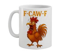 Taza de café - Divertida taza de cerámica con diseño de pollo, taza de café con leche y café con leche con diseño F-Caw-F, taza con mango ergonómico | Taza para cocina, oficina, decoración del hogar
