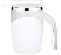 Taza de café eléctrica magnética agitadora con un botón de operación, interior de acero inoxidable 304, taza de mezcla giratoria para el hogar y viajes (batería blanca)