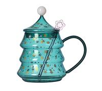 Taza de café en forma de árbol de Navidad Tazas de vidrio con cuchara de tapa Material de vidrio de borosilicato resistente al calor 2 tamaños Elija tazas de café con forma de árbol de Navidad.