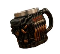 Taza de café exterior de resinas Revestimiento de acero inoxidable de grado alimenticio Taza para beber con tema de motor Agarre ergonómico de gran capacidad Taza con revestimiento de acero inoxidable