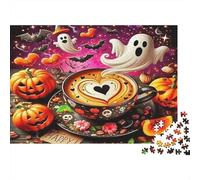 Taza de café Fantasma Halloween Puzzle de 1000 Piezas Papel para Adultos Escena Nocturna Calabaza Puzzle para Toda la Familia Relajante Regalo Decoración Hogar 70x50cm/1000pcs
