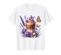 Taza de café floral con leche helada flores de verano café lavanda Camiseta