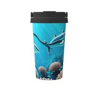 Taza de café frío portátil con ballenas de mar profundo, acero inoxidable 304, fácil de llevar, apertura de la tapa de la taza con un solo toque, conveniente para beber