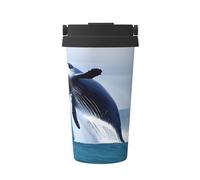 Taza de café frío portátil con ballenas en el mar, acero inoxidable 304, fácil de llevar, apertura de la tapa de la taza con un solo toque, conveniente para beber