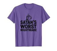 Taza de café Funny Christians: Satan's Peor Pesadilla Camiseta, Hombre, Morado Jaspeado, L