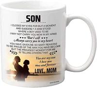 Taza de café genérica con texto en inglés "I Closed My Eyes Cup, I Will Always Carry You In My Heart, From Mom To Son, Mother and Son Cups Grey Granite, White 325 ml