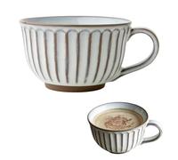 Taza de café grande, 400 ml, cuenco de cerámica con asa, taza de café, cuencos de cereales, ensalada con asa, tazas XXL de capuchino, cuenco ramen (blanco + rayas)