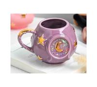 Taza de café hecha a mano de 400 ml con diseño de estrella de tarot o luna, taza de café de hielo de cielo estrellado, taza de té de cerámica rosa degradado para el hogar y la oficina (púrpura)