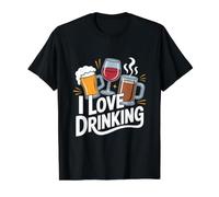 Taza de café I Love Drinking Beer Wine Camiseta gráfica económica, Hombre, Negro, S