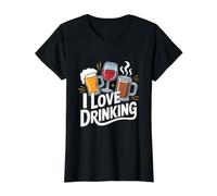 Taza de café I Love Drinking Beer Wine Camiseta gráfica económica, Mujer, Negro, M