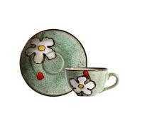 Taza de café japonesa creativa con flores de color puro para el hogar, fresca y exquisita personalidad, verde claro
