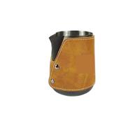 Taza de café Latte de acero inoxidable, Funda de cuero con boca puntiaguda, taza de espuma de leche gruesa, herramientas de Barista, tanque de flores, 2 uds. Para café(Black-450ml)