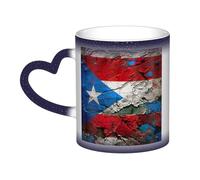 Taza de café mágica con diseño de bandera de Puerto Rico que cambia de color, sensible al calor, taza de té