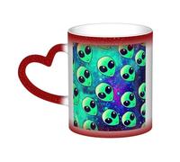 Taza de café mágica con estampado de alienígenas verdes que cambia de color, taza de té sensible al calor