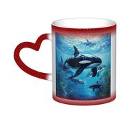 Taza de café mágica con estampado de ballenas asesinas que cambian de color, taza de café mágica, sensible al calor, taza de té