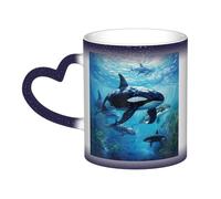 Taza de café mágica con estampado de ballenas asesinas que cambian de color, taza de café mágica, sensible al calor, taza de té
