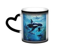 Taza de café mágica con estampado de ballenas asesinas que cambian de color, taza de café mágica, sensible al calor, taza de té