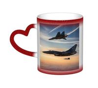Taza de café mágica con impresión de aviones de combate que cambia de color, taza de café mágica, sensible al calor, taza de té