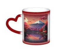 Taza de café mágica con impresión de paisaje japonés Mount Fuji que cambia de color, taza de té sensible al calor
