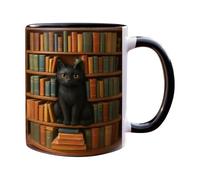 Taza de café - Mugs for Coffee, 380 ml Book Mug, Cat Theme Ceramic Cup | Printed Bookshelf Reading Mugs for Hot and Cold Beverages, Library Style Drinkware for Cat Lovers, Book Lovers, Home, Dorm