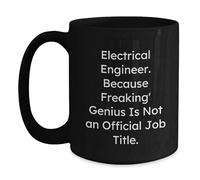 Taza de café negra para graduación con texto en inglés "Freaking" Genius Is Not Official Job Title, regalos divertidos de ingeniero eléctrico de hombres a amigos